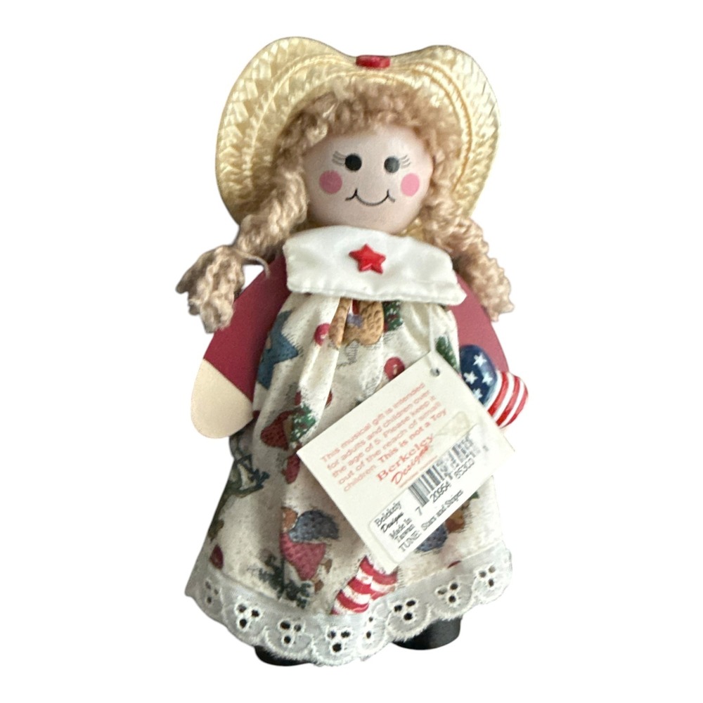 Berkeley Designs Cuddle Kidz Musical Doll Stars and Stripes Americana Wood 7in